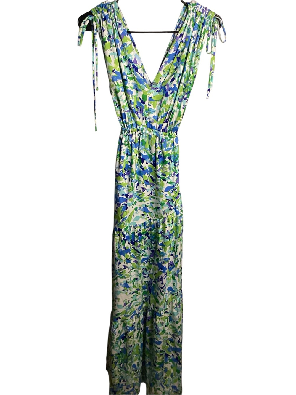 Maggy London Green Blue White Floral Maxi Dress